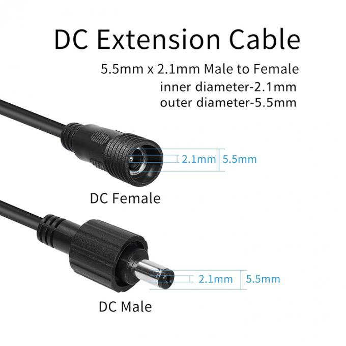 Jack à courant continu masculin à féminin étanche à l'eau 5.5x2.1mm 5.5x2.5mm 3.5x1.35mm câble d'extension d'alimentation pour la lumière LED 3