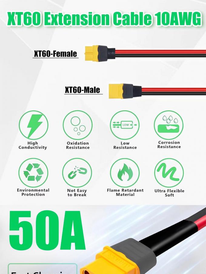 10AWG 12AWG Homme à femme XT60 XT60H Connecteur câble d'adaptateur d'extension pour la centrale électrique à batterie RC Panneau solaire 2