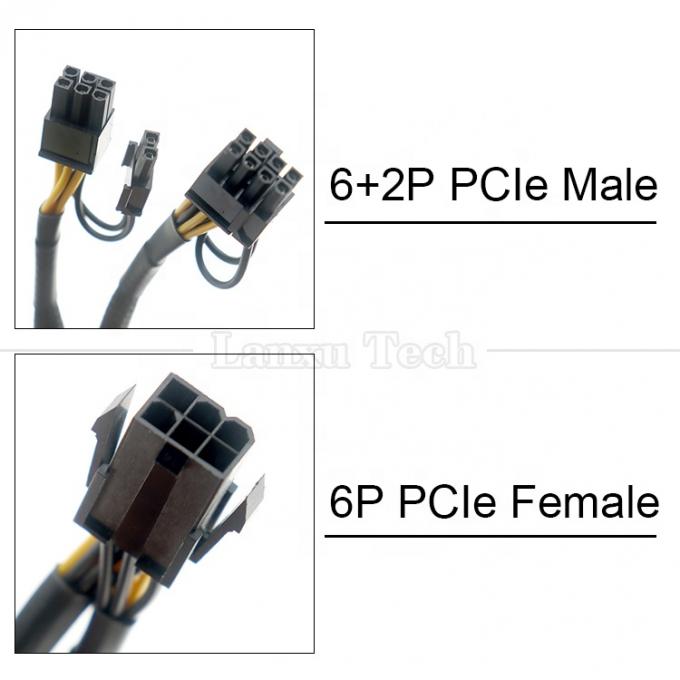 Sleeved 18AWG Pure Cooper Y Splitter 6 broches à double 8 broches 6+2 PCI Express Adaptateur d'alimentation Extension câble PCIe pour GPU 1