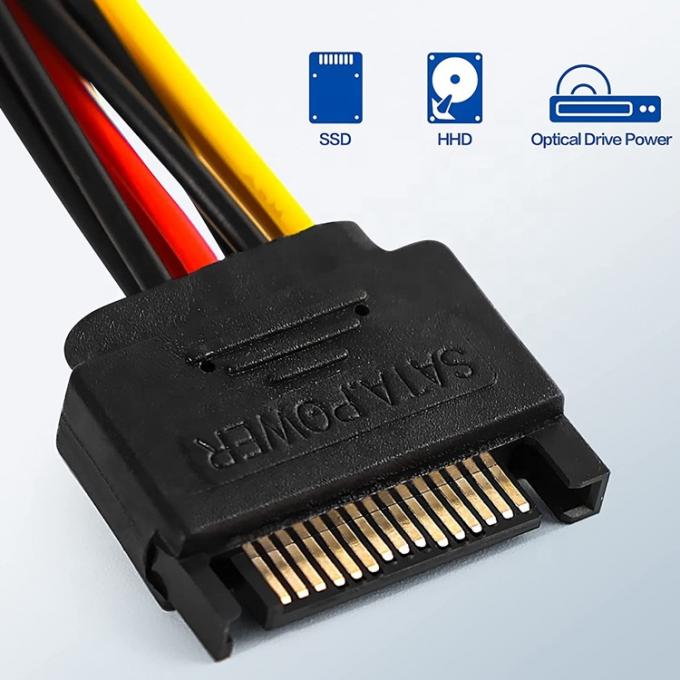 Sata 15 broches mâle à double Molex 4 broches Lp4 IDE Femme Disque dur d'alimentation Y câble de conversion d'adaptateur pour HDD SSD 2