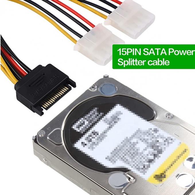 Sata 15 broches mâle à double Molex 4 broches Lp4 IDE Femme Disque dur d'alimentation Y câble de conversion d'adaptateur pour HDD SSD 5