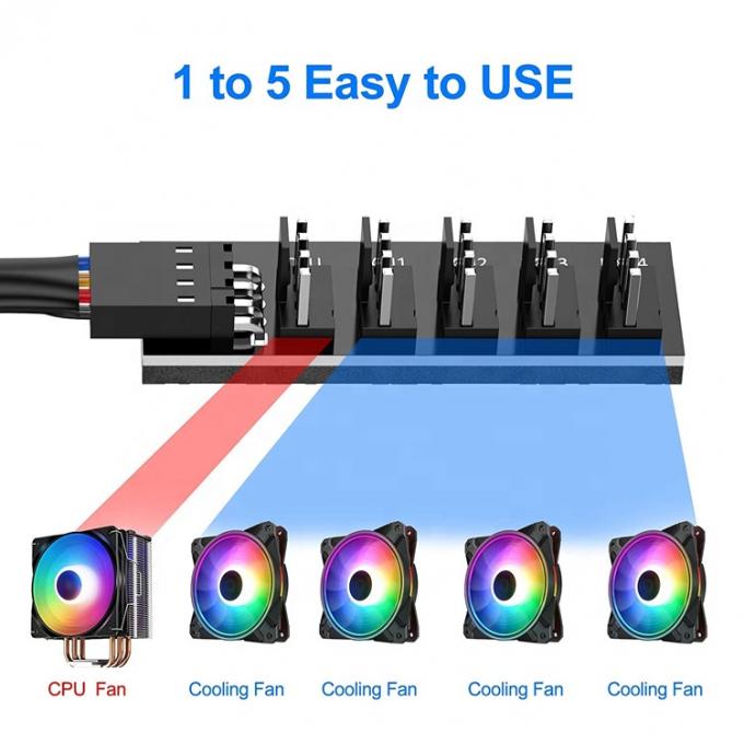 1 à 5 façons 4 broches Splitter PWM PC Fan Hub câble d'alimentation pour ATX boîtier d'ordinateur 4 broches et 3 broches ventilateurs de refroidissement 2