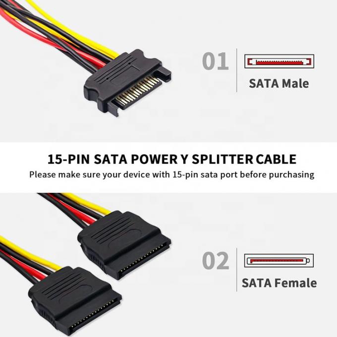 Données de sexe masculin à féminin Sata 15 broches de câble pour ordinateur HDD SSD 3