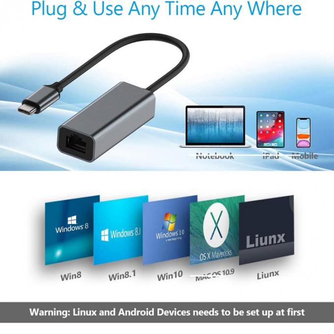 Plug and Play USB 3.0 Type C mâle à Gigabit RJ45 Ethernet Adapteur réseau LAN pour ordinateur portable 5