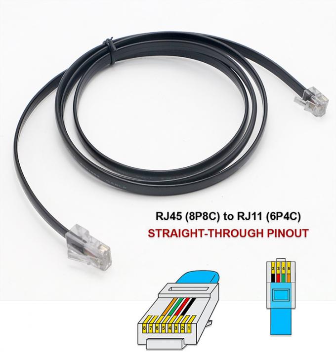RJ45 8P8C noir personnalisé au câble téléphonique RJ11 6P4C 3