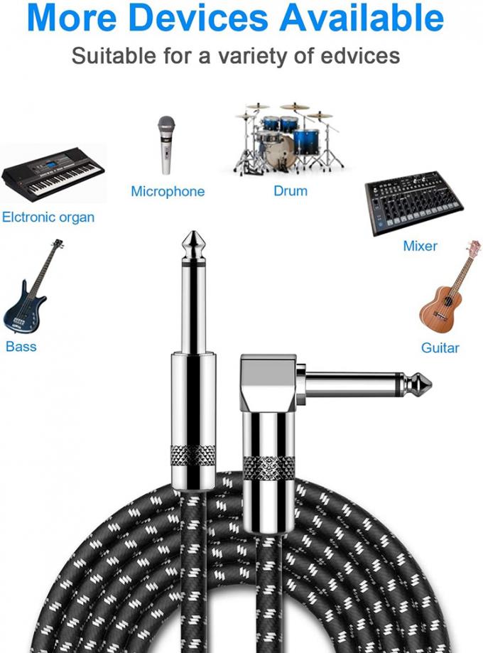 OEM 3M 1/4 pouce 6.3mm TS Jack Angle droit Instrument de musique basse Amplificateur pédale Guitare câble de patch 5