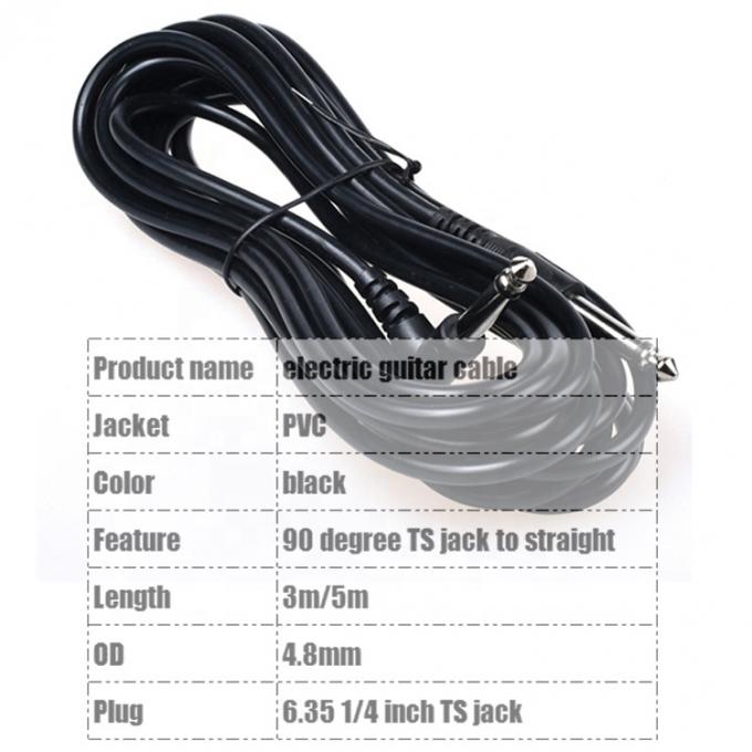 1M 3M 5M Durable 90 degrés d'angle à droite 6,35 mm 1/4 TS Jack instrument patch câble de guitare 1
