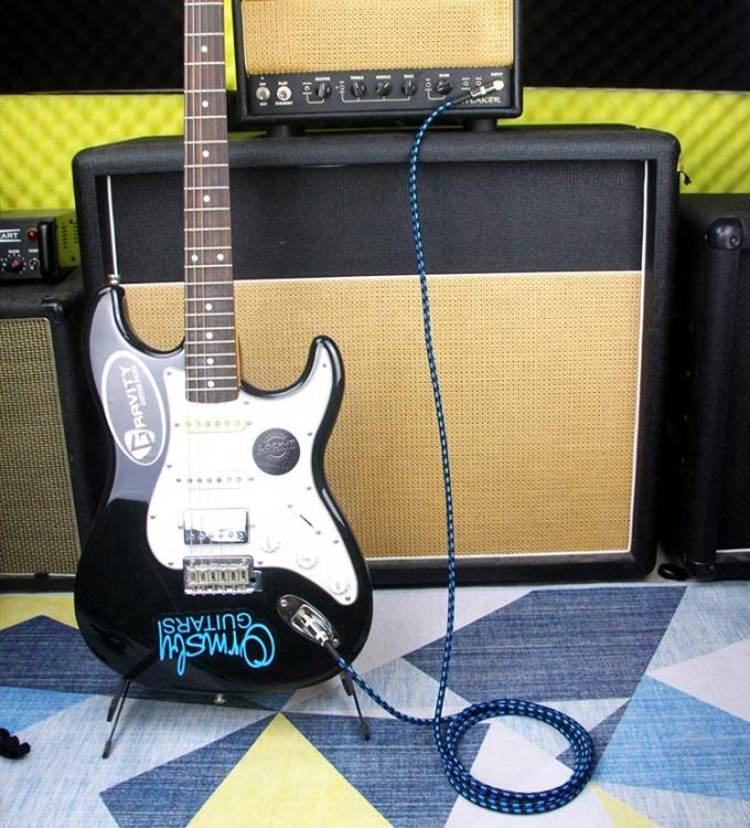 10FT Durable bleu tressé à 90 degrés en angle droit 1/4 TS Jack Instrument électrique Guitare patch câble 5
