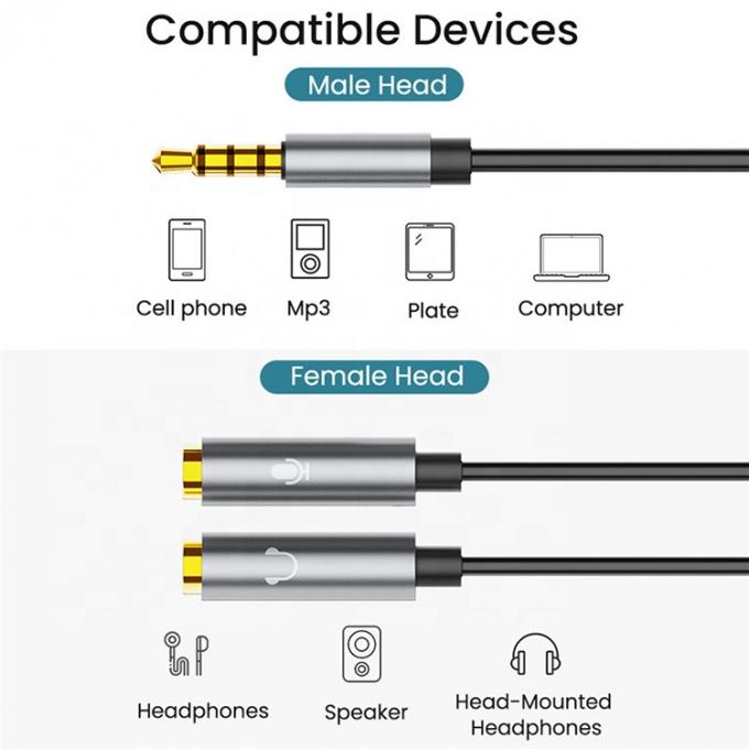 Microphone casque Y Splitter 1 mâle à 2 mâles à deux femelles 3,5 mm Jack audio Splitter adaptateur câble 2