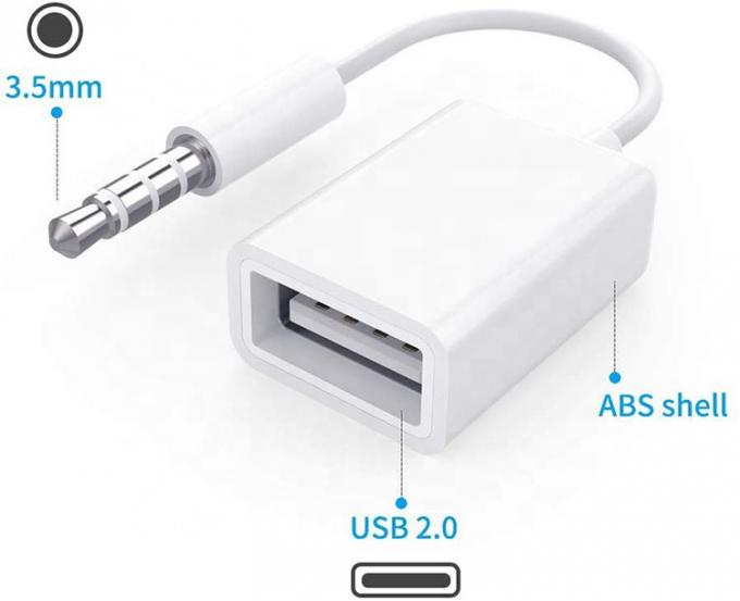 USB 2.0 Femme à 3,5 mm Jack 3 pôles Adaptateur de convertisseur AUX pour haut-parleur audio de voiture 4