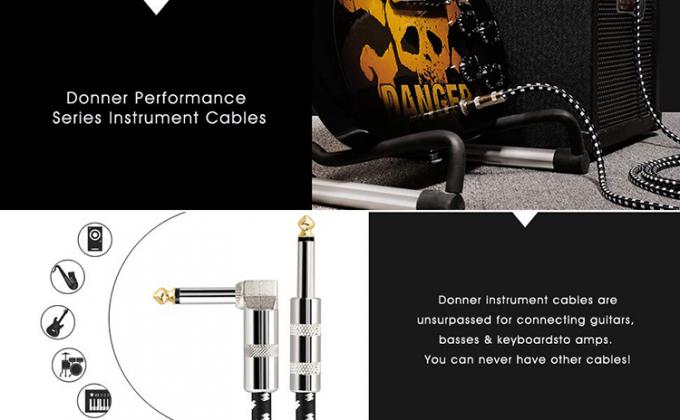 OEM 1M 1/4 pouce 6,35 mm TS Instrument à angle droit Accessoires d'amplificateur de basse Pédale de guitare Jack Patch Cable 3