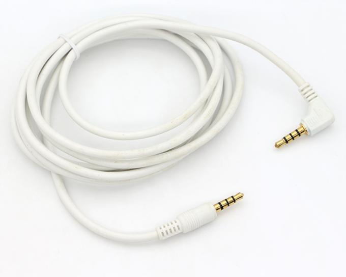 Connecteur d'or blanc personnalisé homme à homme angle droit 3,5 mm Jack TRRS Plug Stereo Audio Cable 4
