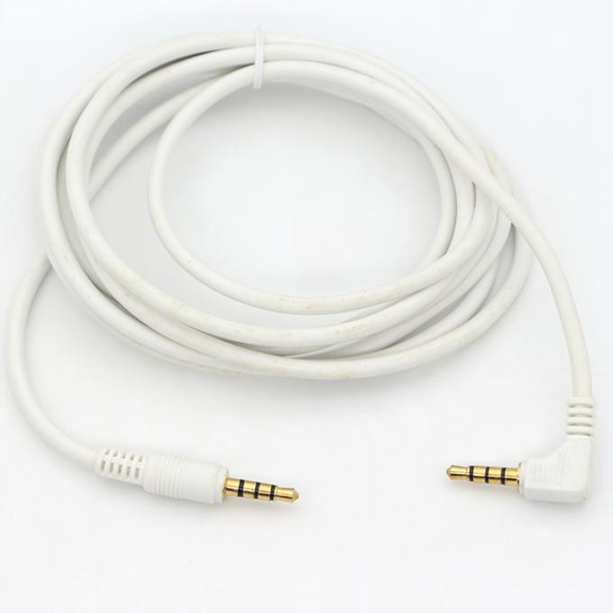 Connecteur d'or blanc personnalisé homme à homme angle droit 3,5 mm Jack TRRS Plug Stereo Audio Cable 5