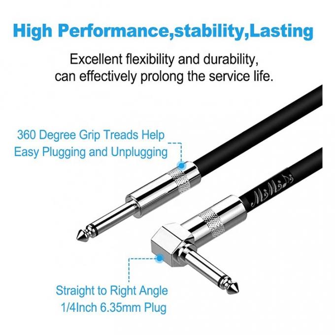 Cable de guitare électrique à l'angle droit à droit 3M 10FT 1/4 pouce TS Jack Instrument de musique 3
