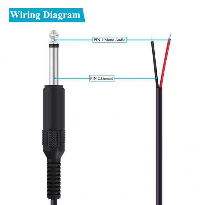 6.35mm 1/4 pouce TS 2 Ploes Jack Mono Male Audio Plug to Bare Wire Cable de fin ouverte pour le microphone 2