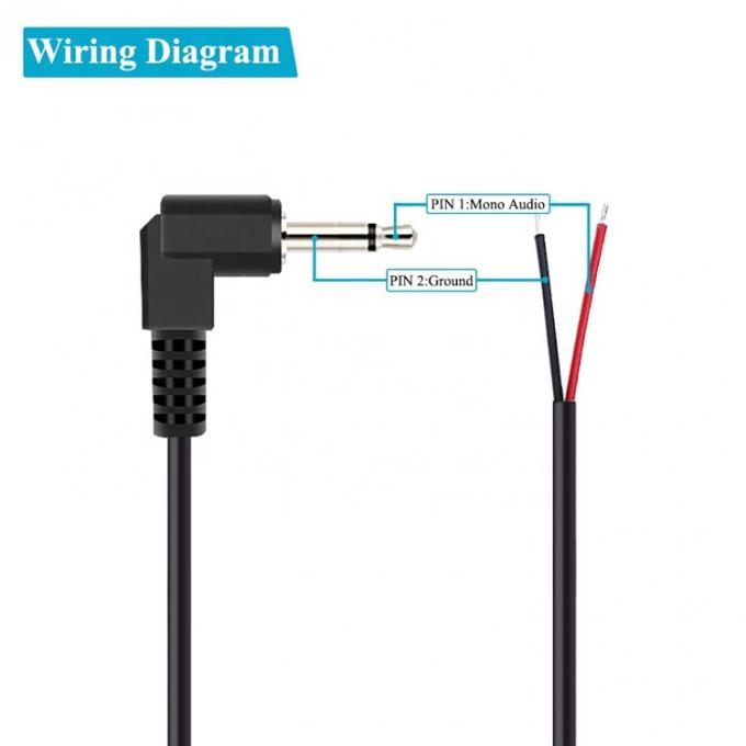 90 degrés angle droit 2 pôles TS 3,5 mm Stereo Audio Jack à la queue de porc dépouillée en conserve câble de fin de fil nu 1