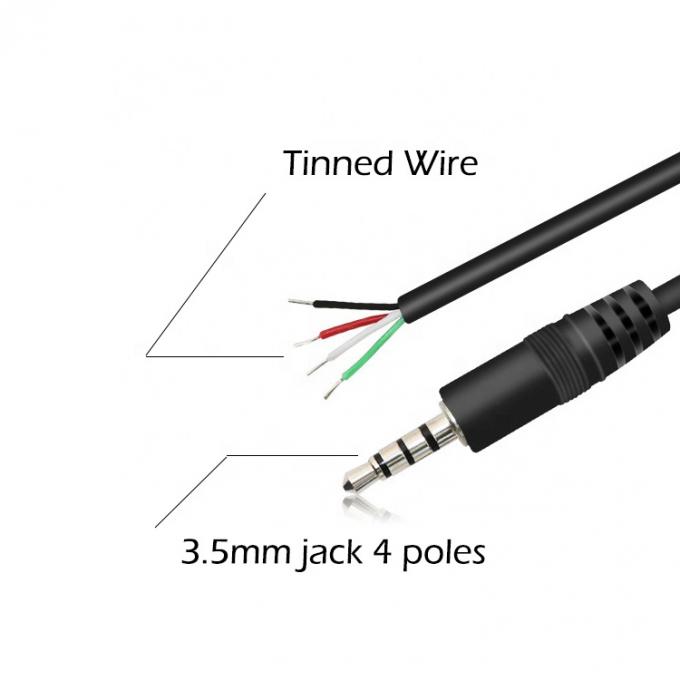 Adapté à 4 pôles TRRS 3,5 mm Stéréo Audio Jack à la queue de porc dépouillée en conserve câble d'extrémité de fil nu 1