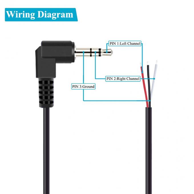 90 degrés angle droit 3 pôles TRS 3,5 mm Stereo Audio Jack à la queue de porc dépouillée en conserve câble de fin de fil nu 1