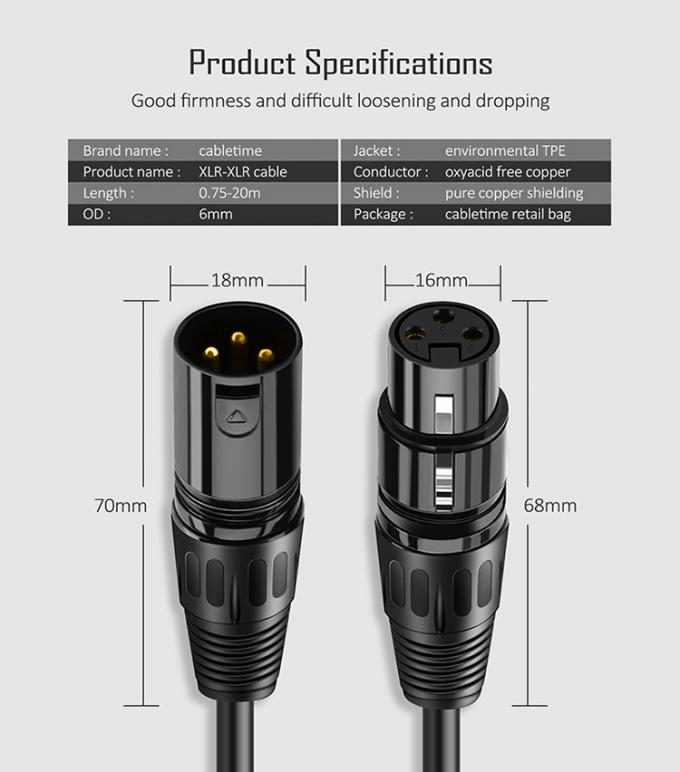 Microphone Hifi 3 PIN Connecteur audio XLR Jack mâle à XLR câble DMX féminin 3