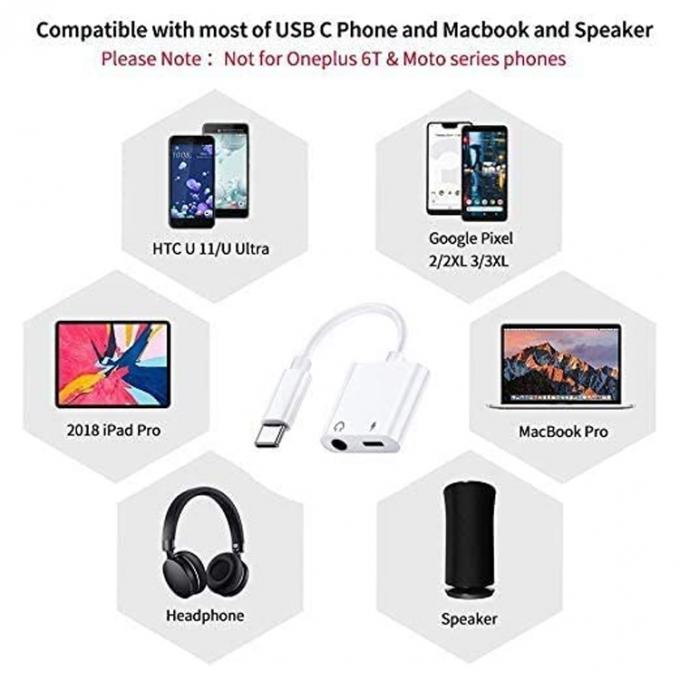 2 en 1 prise USB C à 3,5 mm AUX écouteur écouteur dongle Adaptateur pour Samsung Note goole pixel 4 4XL 3 3XL 2 2XL 5