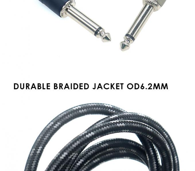 L forme 90 degrés angle droit à droite durable Jacket tressé 6.35mm Ts Jack Instrument Guitare électrique patch câble audio 3
