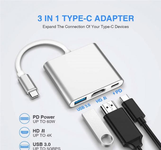 3 en 1 PD Chargement 4K 1080P Adaptateur USB de type C OTG 0