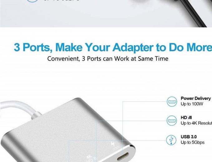 3 en 1 PD Chargement 4K 1080P Adaptateur USB de type C OTG 1