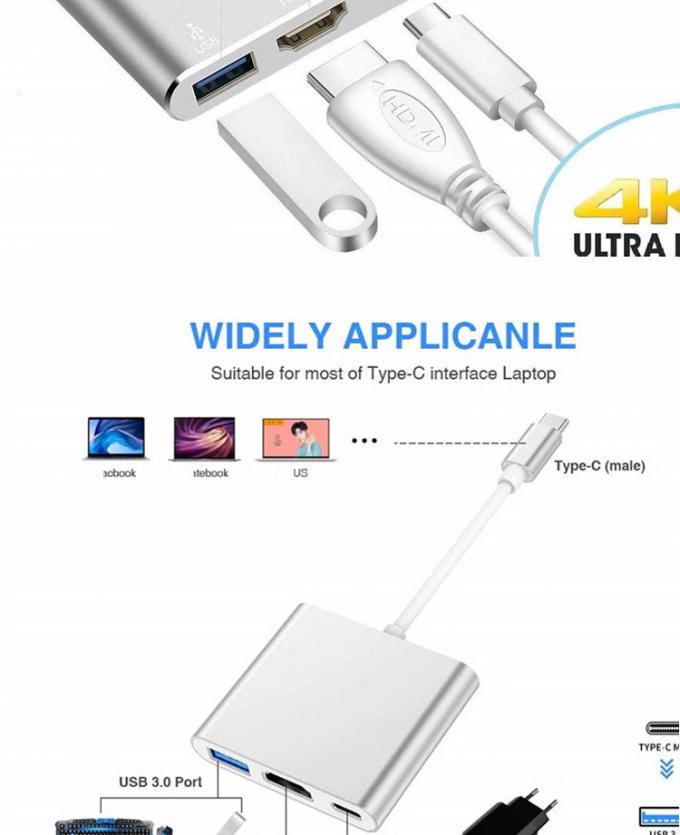 3 en 1 PD Chargement 4K 1080P Adaptateur USB de type C OTG 2