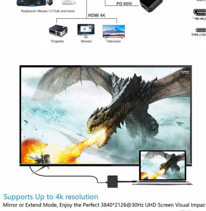 3 en 1 PD Chargement 4K 1080P Adaptateur USB de type C OTG 3