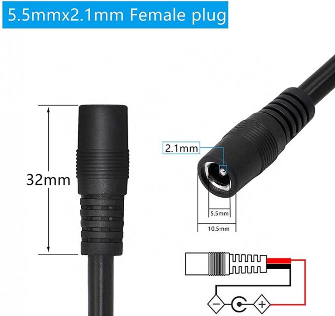 12V 24V Jack d'alimentation en courant continu 2.1x5.5mm Connecteur à fûts de prise mâle femelle pour ouvrir le câble d'alimentation en courant continu Pigtail 4