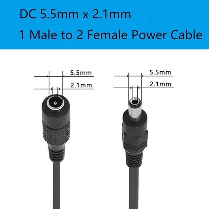1 à 2 façons 1 Femme à 2 Homme 5.5x2.1 mm câble de séparation d'alimentation en continu pour caméra de vidéosurveillance 2