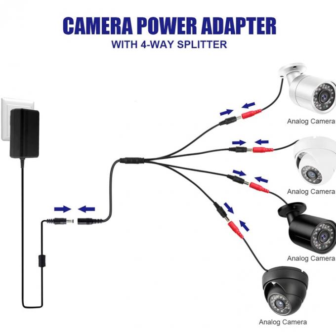 1 à 4 voies 1 Femme à 4 Homme 5.5x2.1 mm câble de séparation d'alimentation en courant continu pour caméra de vidéosurveillance LED 5