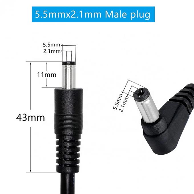 90 degrés angle droit mâle à mâle droit 5,5x2,1 mm Jack à baril câble d'extension de courant continu 2