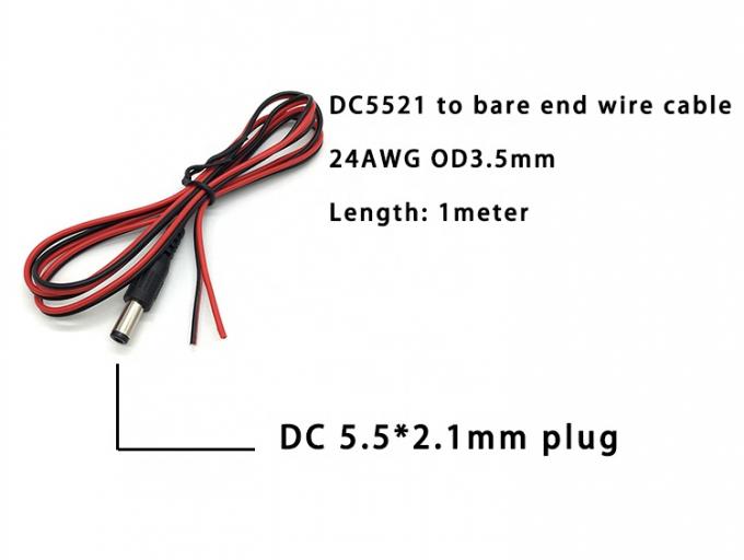 Rouge Noir DC Masculin 5,5x2,1 mm Jack de canon à dépouillé ouverts à l'extrémité nue câble en fer blanc 1