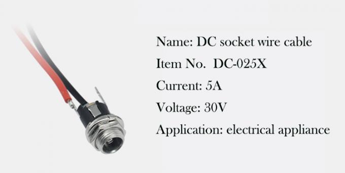 Panneau monté en filetage DC Socket Femme Jack 5,5x2,1 mm à 2 fils Open Pigtail End Cable 1