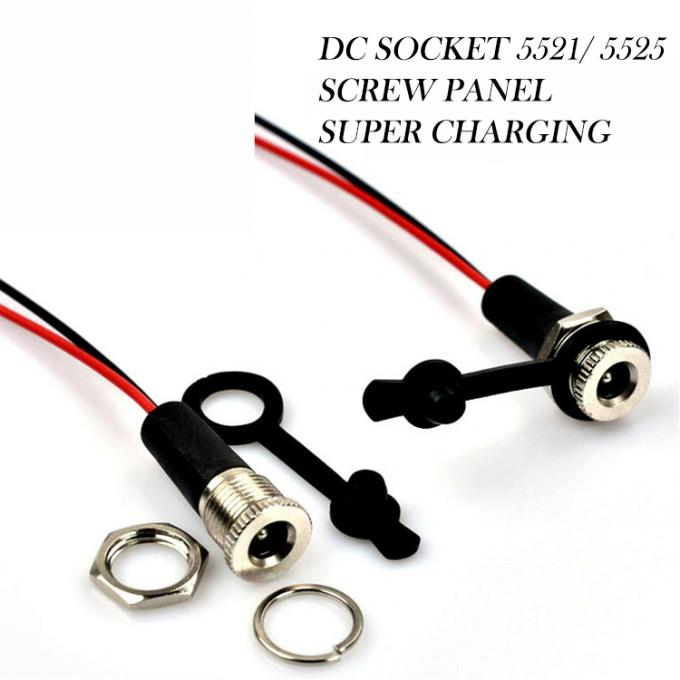Panneau monté en filetage DC Socket Femme Jack 5,5x2,1 mm à 2 fils Open Pigtail End Cable 3