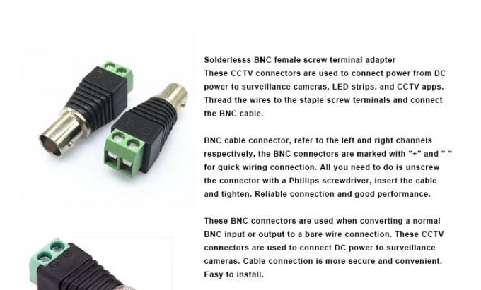 Terminal à vis sans soudure BNC Adaptateur de connecteur féminin mâle pour le moniteur vidéo de caméra de vidéosurveillance 0
