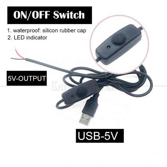 Couverture en caoutchouc de silicone étanche sur et hors bouton de commutateur 5V USB pour ouvrir des fils nus 2 broches Cable d'extrémité pour lampe LED 0