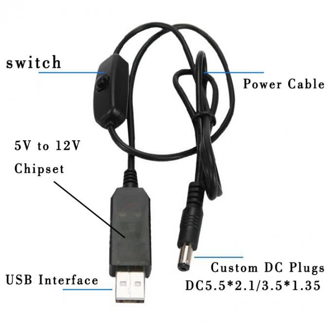 Booster de haute qualité 5V USB à 12V 9V DC 5.5x2.1mm Jack à baril Chargeur de puissance ON OFF câble avec commutateur pour le ventilateur de routeur LED bande 1