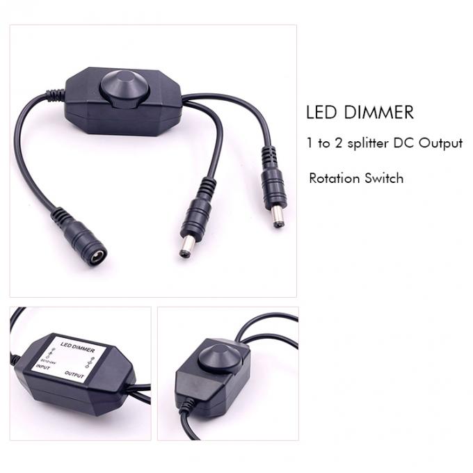 12v 1 Femme à Splitter 2 Homme Puissance CC allumée et éteinte Contrôleur de commutateur de rotation Dimmer LED pour lampe 1