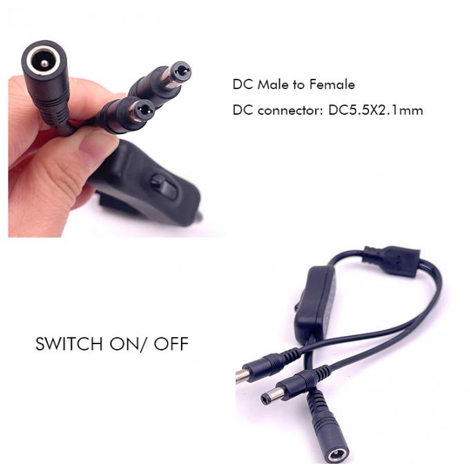 12v Splitter 1 féminin à 2 mâles prise CC 5,5x2,1 mm sur et hors câble de câble de commutateur pour lampe à LED 0