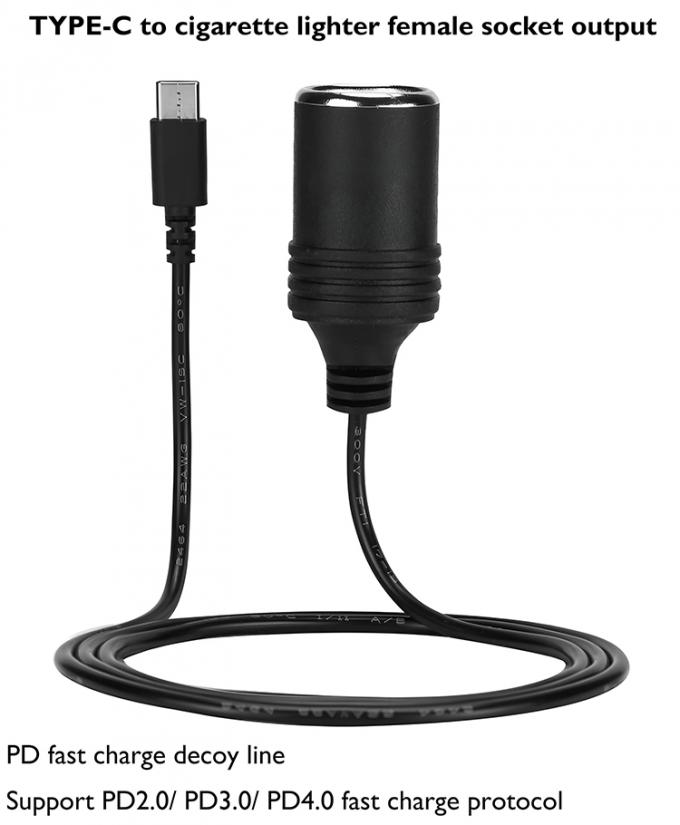 PD Charge 12v Sortie USB Type C Homme à allume-cigare Femme prise de prise de courant câble d'adaptateur pour voiture 3