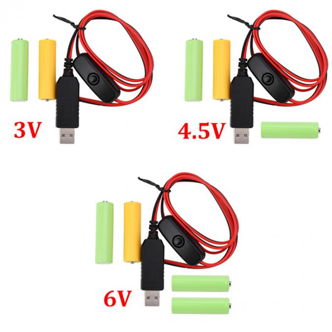 1.5v 3v 4.5v 6v LR6 AA LR03 AAA Élimineur de batterie Remplacer le câble de chargeur USB commutateur ON OFF pour les jouets électroniques à lumière LED 0
