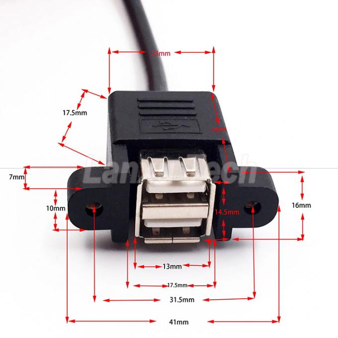 Double câble USB de type A 2 ports monté sur le panneau USB à Dupont 9 broches 2