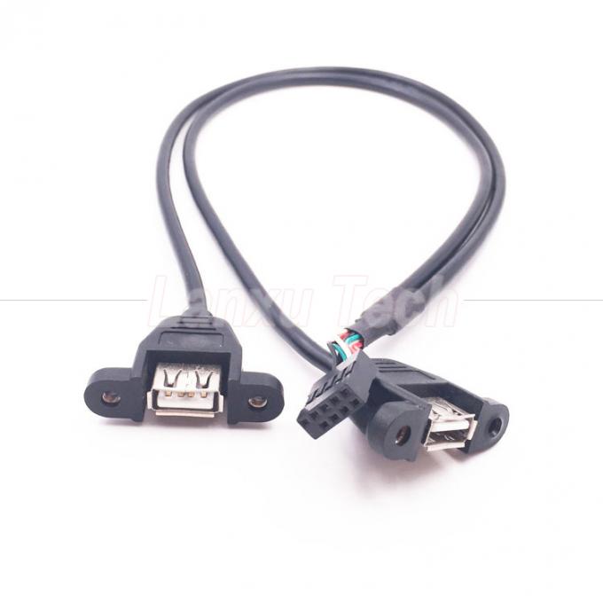 Double câble USB de type A à 2 ports monté sur le panneau USB à Dupont 3