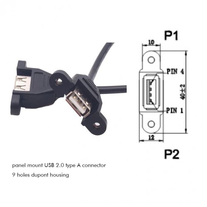 Double câble USB de type A à 2 ports monté sur le panneau USB à Dupont 2