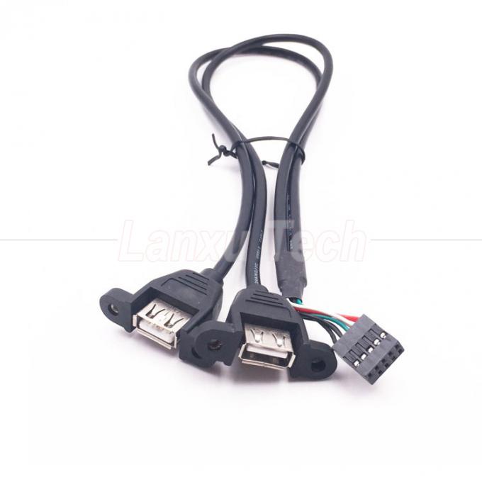 Double câble USB de type A à 2 ports monté sur le panneau USB à Dupont 4
