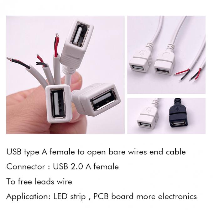 5V USB blanc Femme à ouvrir des fils nus Pigtail Cable d'extrémité pour bande LED 2