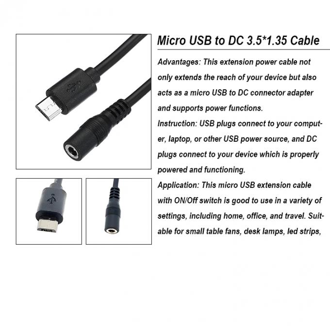 Micro USB mâle à courant continu 3,5x1,35 mm femelle Jack câble d'extension de puissance pour les ventilateurs LED bandes 0