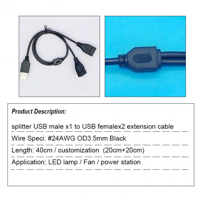 USB 2.0 Un mâle à 2 USB double Jack Y Femme Splitter Hub Cable d'adaptateur d'extension de câble d'alimentation 1
